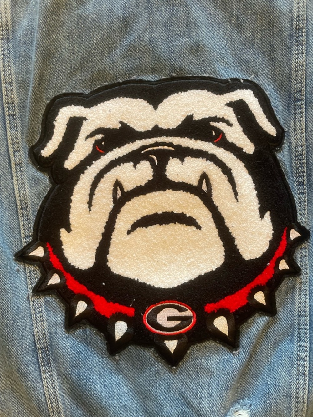 UGA Bulldogs custom Denim Jacket with Red & Black Patch - Picture 2 of 4